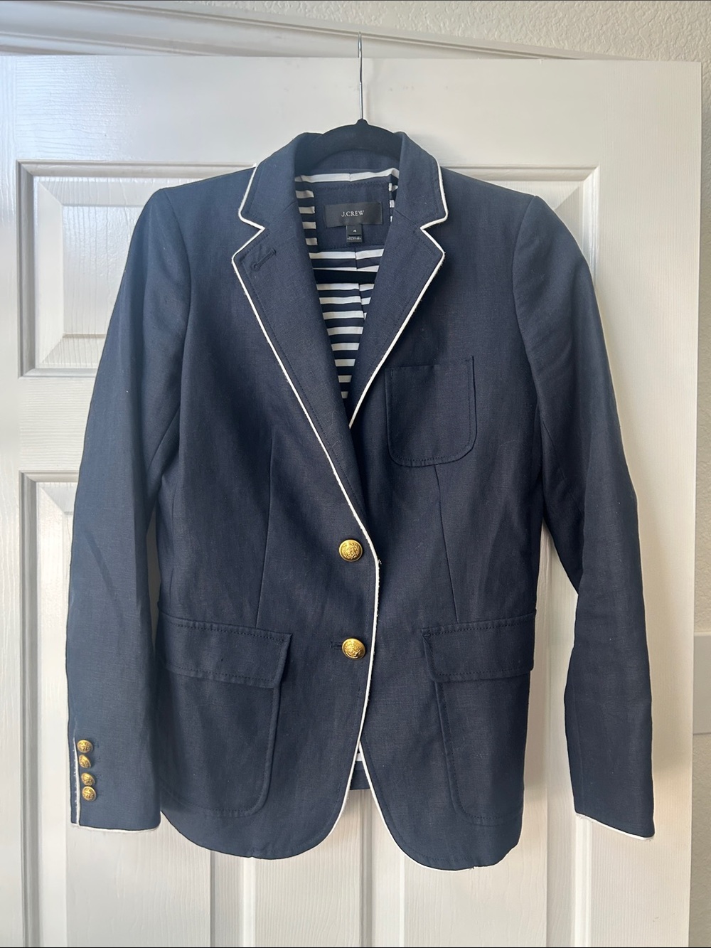 J. Crew Navy Blazer with White Trim and Gold Buttons
